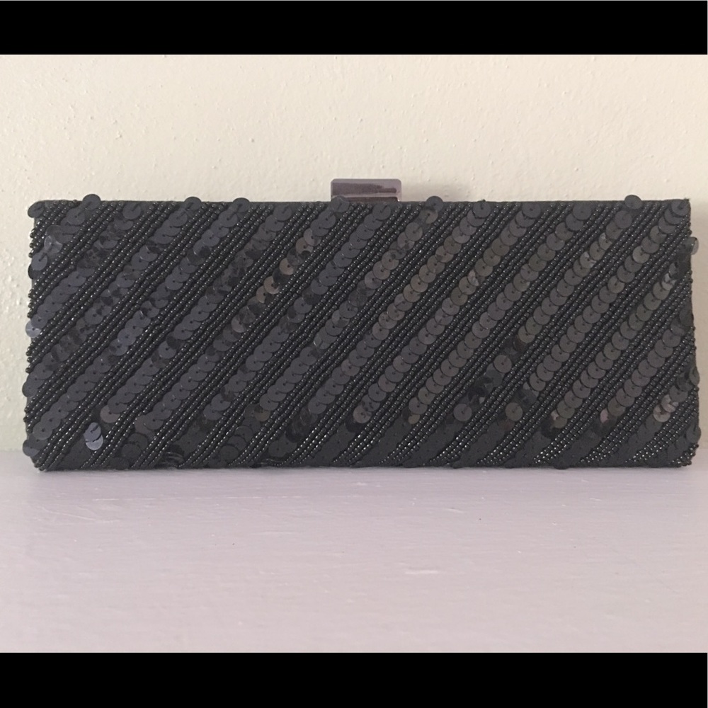 Black Sequined Evening Clutch with Snap Close